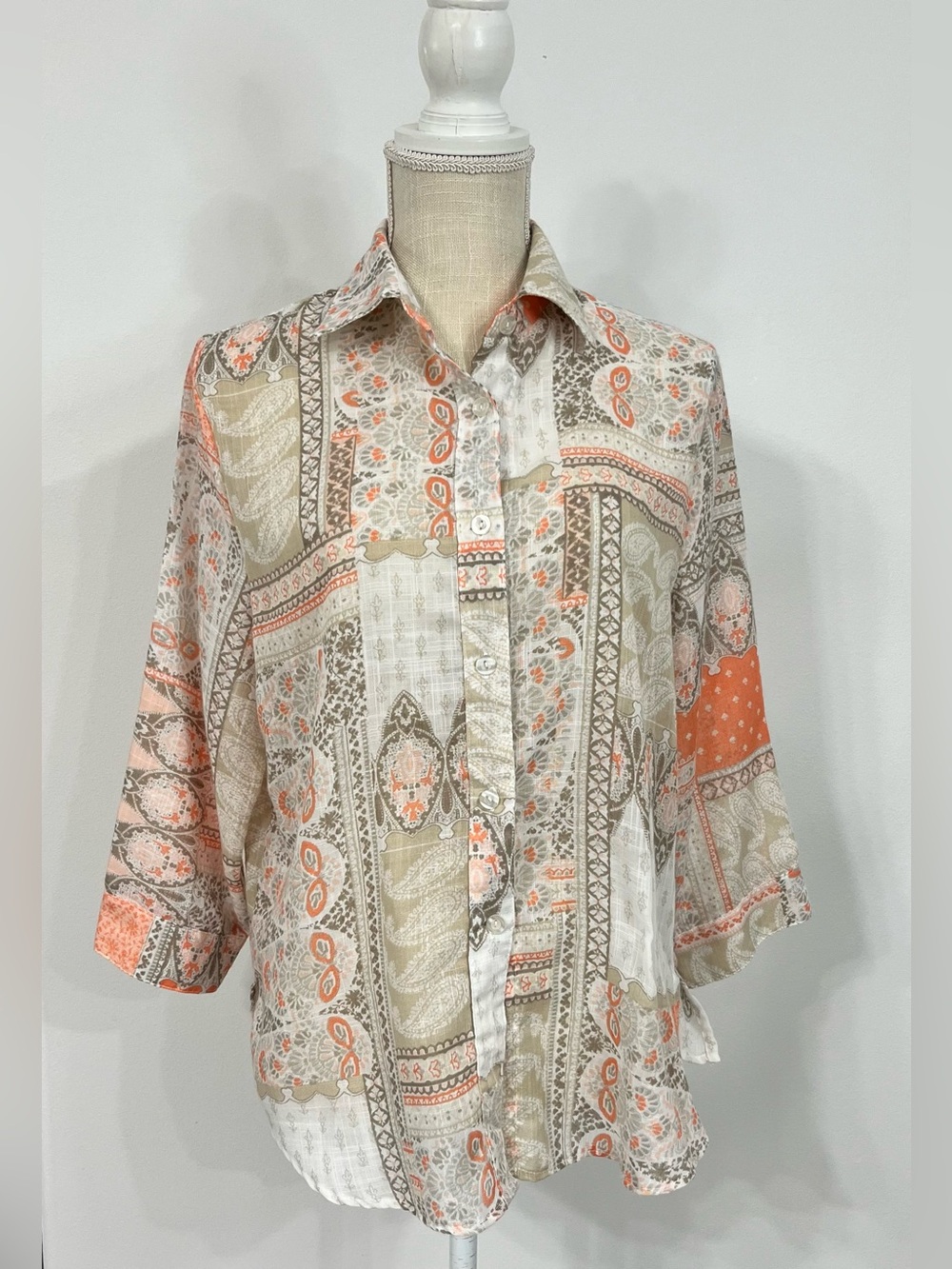BonWorth - Womens Collared 3/4 Sleeve Daisy Top - Size S- EUC